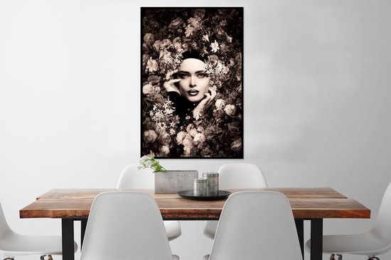 Cadre photo avec affiche - Femme - Fleurs - Botanique - Nature - 60x90 cm - Cadre pour affiche
