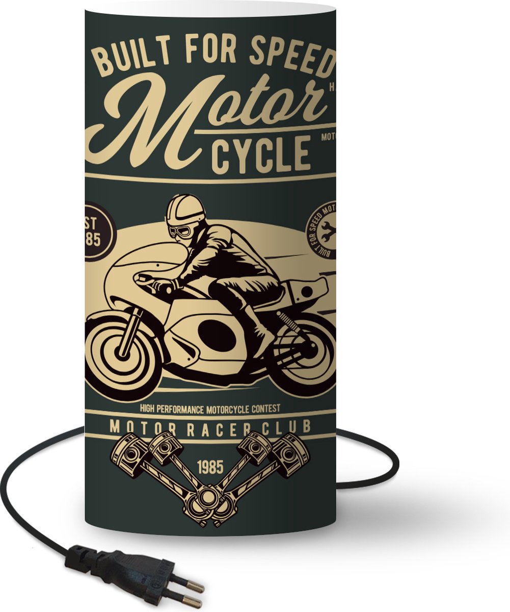 Lamp - Nachtlampje - Tafellamp slaapkamer - Mancave - Motor - Vintage - Quotes - 54 cm hoog - Ø24.8 cm - Inclusief LED lamp