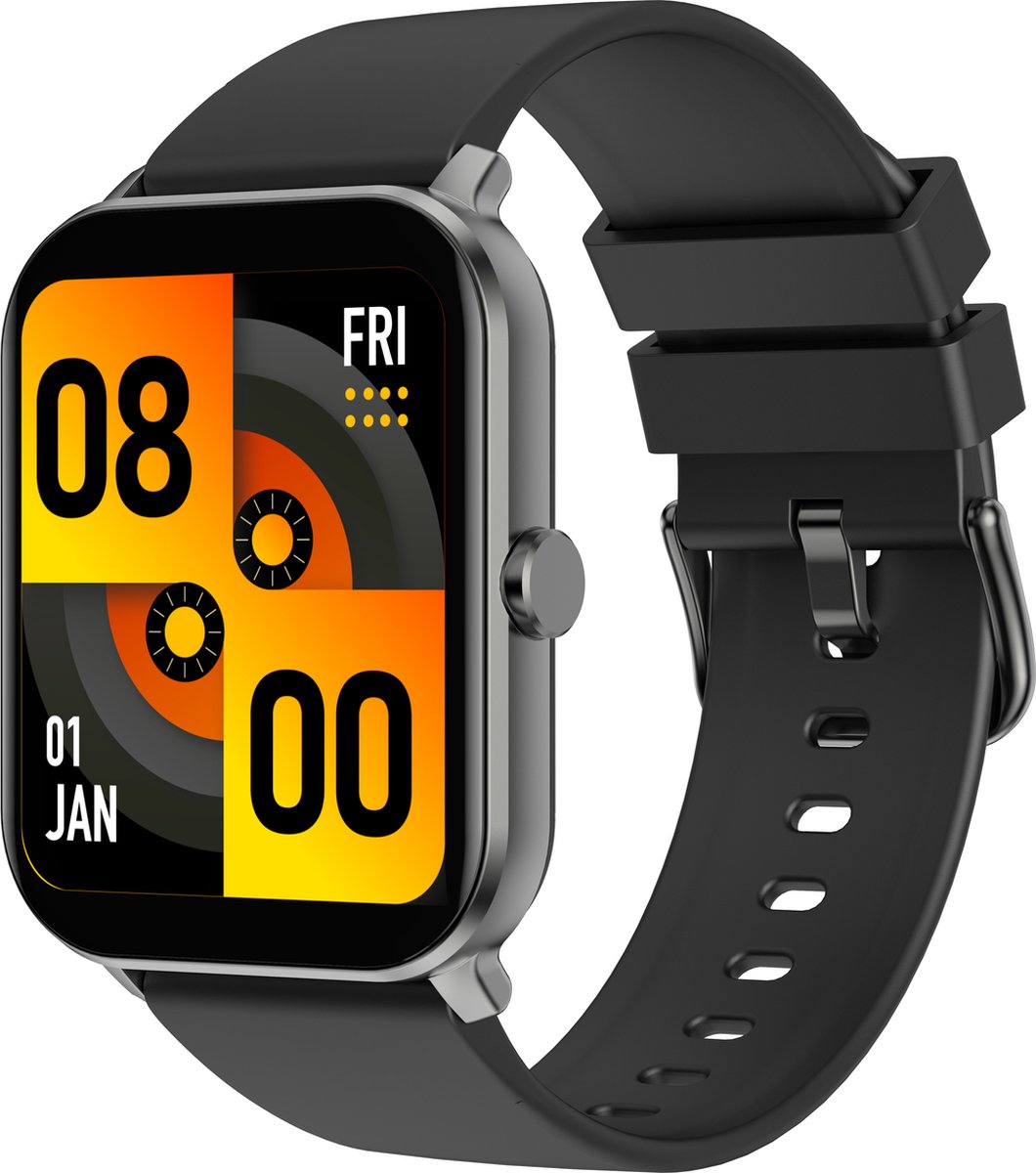 Belesy® KALMIA - Smartwatch Heren – Smartwatch Dames - Horloge – Stappenteller – Calorieën - Hartslag – Sporten - Je eigen foto als wijzerplaat - Kleurenscherm - Full Touch - Splitscreen– Silicone – Zwart - Moederdag