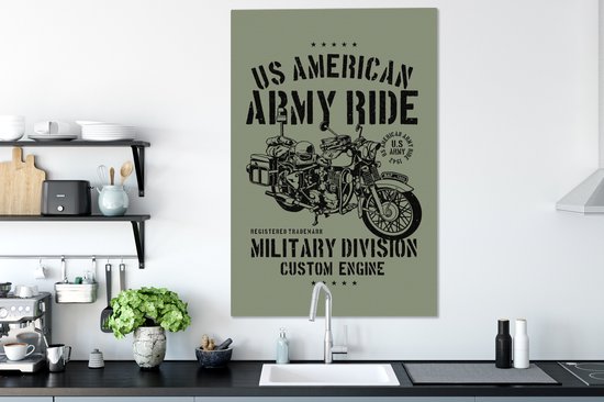 Tableau sur toile Mancave - Moto - Armée - Vintage - 80x120 cm - Décoration murale - Cadeaux homme pas cher - Cadeau Vaderdag des pères - Cadeau - Cadeau pour lui - Astuce - Hommes
