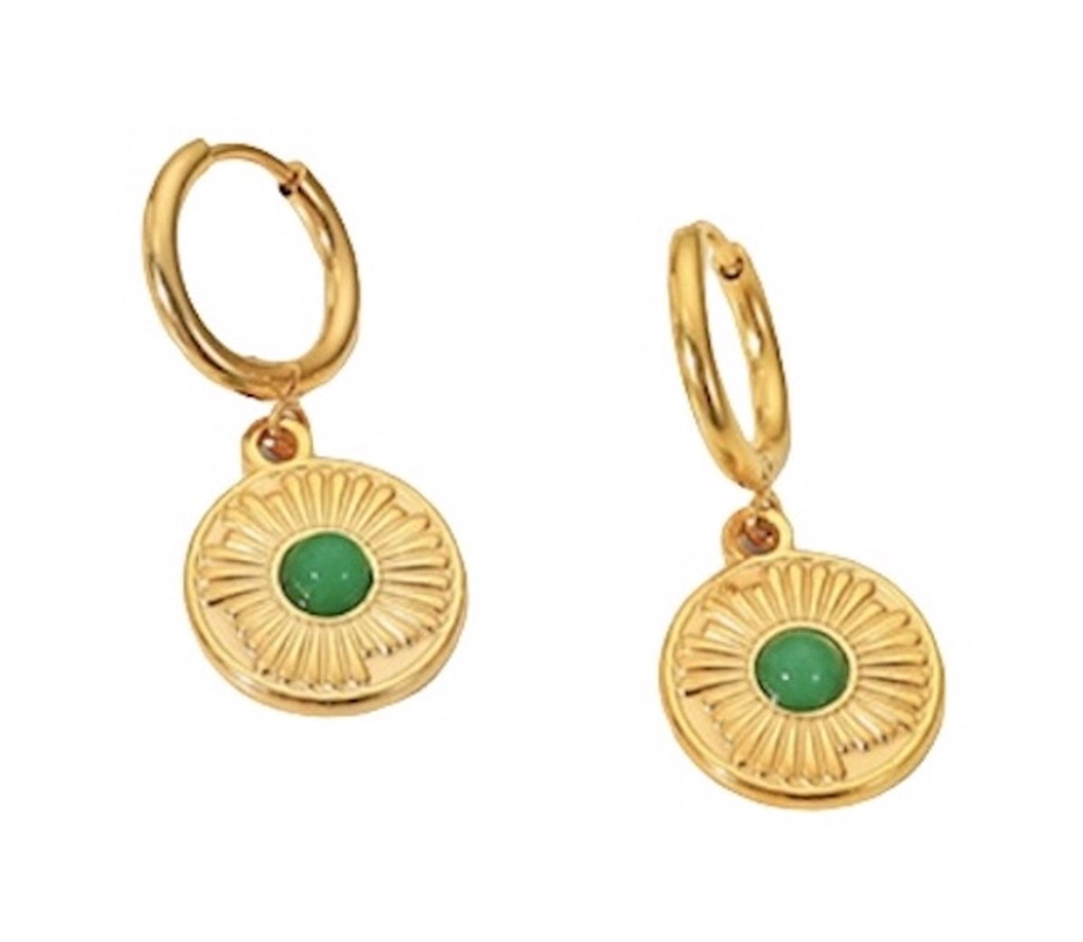 ASTRADAVI 18K Vergulde Sieraden - Vintage Dangle Lucky Charms Hoop Oorbellen - Maan Smaragd Natuursteen Charme