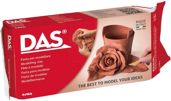 Verpakking DAS klei terracotta met een pot en roos van klei.