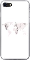 Geschikt voor iPhone SE 2022 hoesje - Wereldkaart - Marmer print - Wit - Siliconen Telefoonhoesje