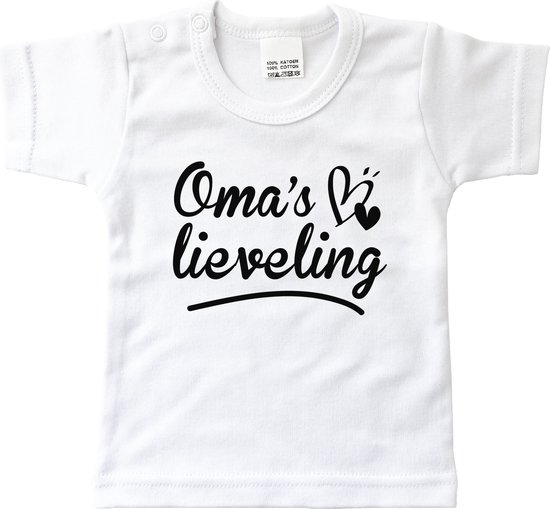 Kinder - t-shirt - Oma's lieveling - maat: 80 - kleur: wit - 1 stuks - oma - oma cadeau - shirt - baby kleding - kinderkleding - kinderkleding jongens - kinderkleding meisjes