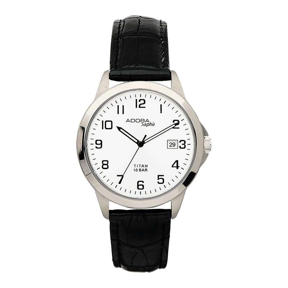 Mooi heren horloge Leren band -titanium horlogekast -met datum AS4138