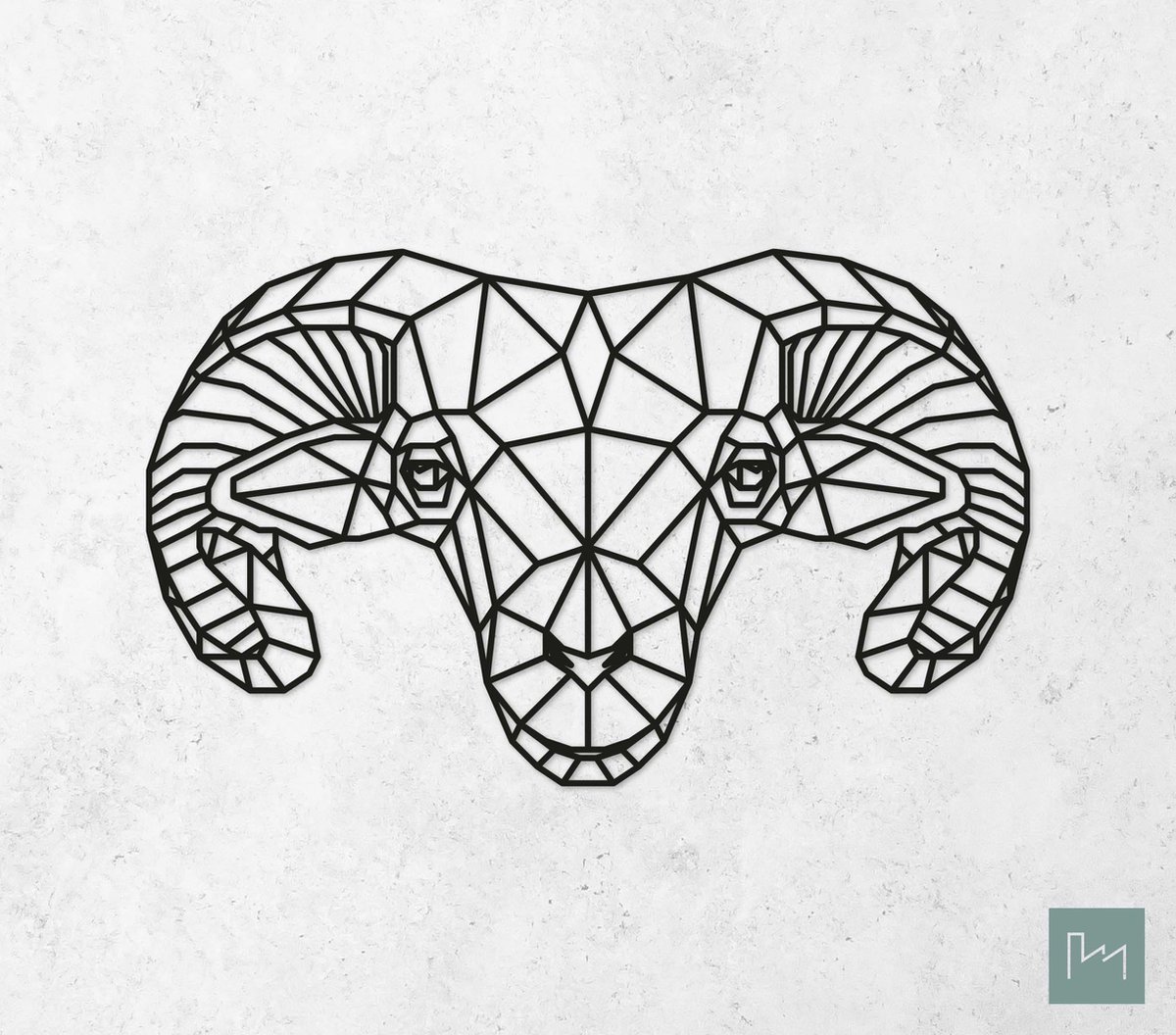 Laserfabrique Wanddecoratie - Geometrische Ram - XS - Brievenbusformaat - Zwart - Geometrische dieren en vormen - Houten dieren - Muurdecoratie - Line art - Wall art