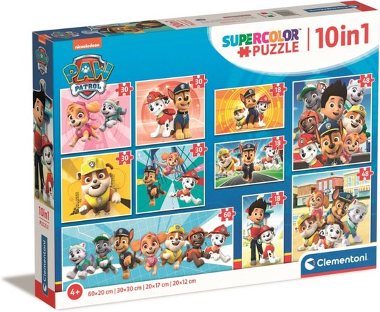 Foto: Clementoni puzzel 10 puzzels in 1 doos paw patrol van 18 tot 60 stukjes puzzel voor kinderen vanaf 4 jaar
