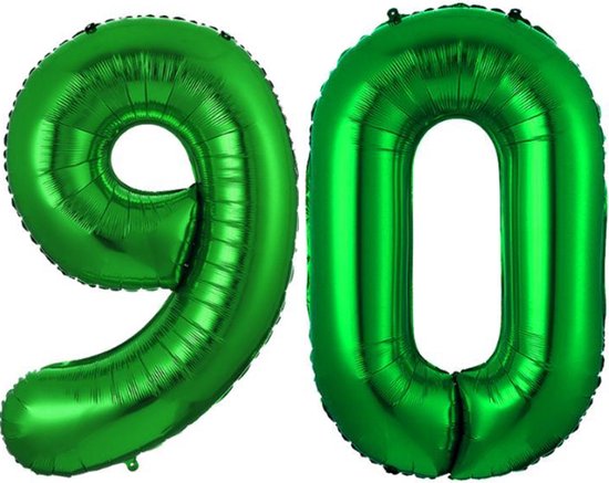 Grote groene ballon in de vorm van het cijfer 90.
