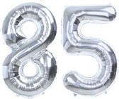 Folie Ballon Cijfer 85 Jaar Zilver Verjaardag Versiering Helium Cijfer Ballonnen Feest versiering Met Rietje - 86Cm