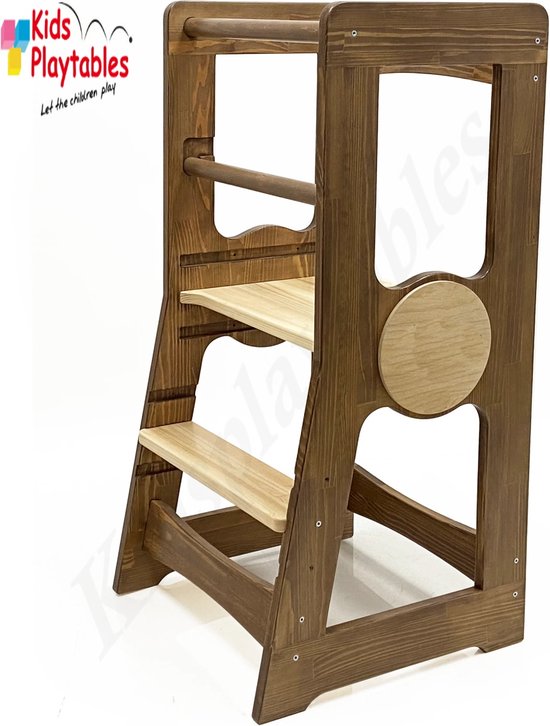 KPW® Learning Tower leertoren keukenhulp leertoren Montessori Opstapje Antislip Opstapje Kindertrap Leertoren peuters Leer toren Bruin Learning Tower