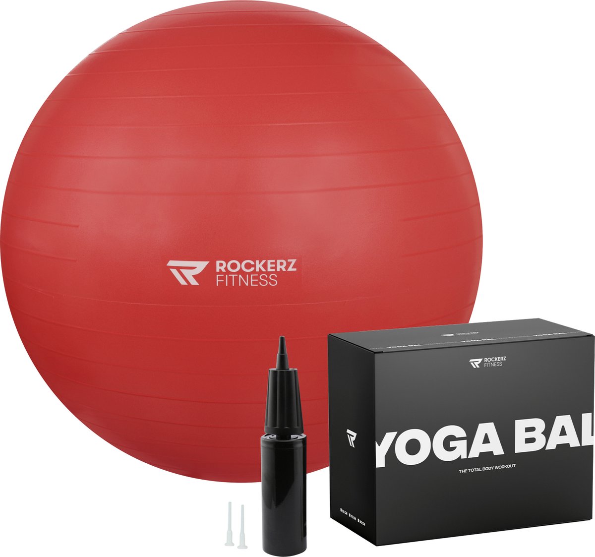 Rockerz Yoga bal - inclusief pomp - Fitness bal - Zwangerschapsbal - Goede houding bij het thuiswerken - 65 cm - kleur: Rood