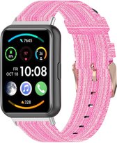 Nylon Smartwatch bandje - Geschikt voor Huawei Watch Fit 2 nylon gesp bandje - roze - Strap-it Horlogeband / Polsband / Armband