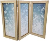 Houten raamscherm - Kerst - Raamornament - Raam decoratie - Blauw / Hout - 3 luik - Sneeuwvlokken - 54,5x1,50x40 cm