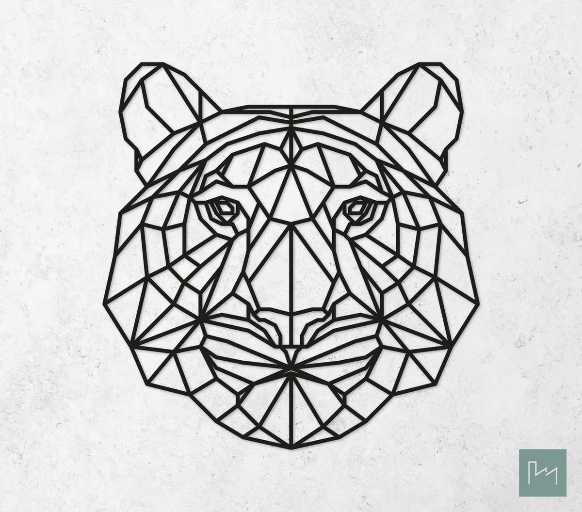 Laserfabrique Wanddecoratie - Geometrische Tijger - XS - Brievenbusformaat - Zwart - Geometrische dieren en vormen - Houten dieren - Muurdecoratie - Line art - Wall art