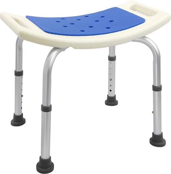 Sonnewelt Douchekruk, douchestoel met rugleuning en armleuning, in hoogte verstelbaar, 41 - 53,5 cm, anti-slip voeten, stabiele douchestoel voor senioren