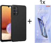 Soft Back Cover Hoesje Geschikt voor: Samsung Galaxy A32 4G Silicone - Zwart + 1X Tempered Glass Screenprotector - ZT Accessoires