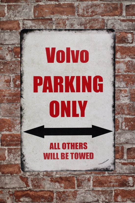 Wandbord - Volvo Parking 2 - Metalen wandbord - Mancave - Mancave decoratie - Voertuigen - Metalen borden - Metal sign - Bar decoratie - Tekst bord - Wandborden – Bar - Wand Decoratie - Metalen bor