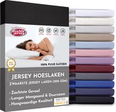 Double Jersey Hoeslaken - Hoeslaken 200x200+30 cm - 100% Katoen  Zwart