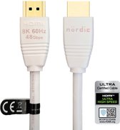 NÖRDIC HDMI-530A HDMI naar HDMI kabel - Gecertificeerd - HDMI2.1 - 8K60Hz - 48Gbps - Vergulde connectoren - 3m - Wit