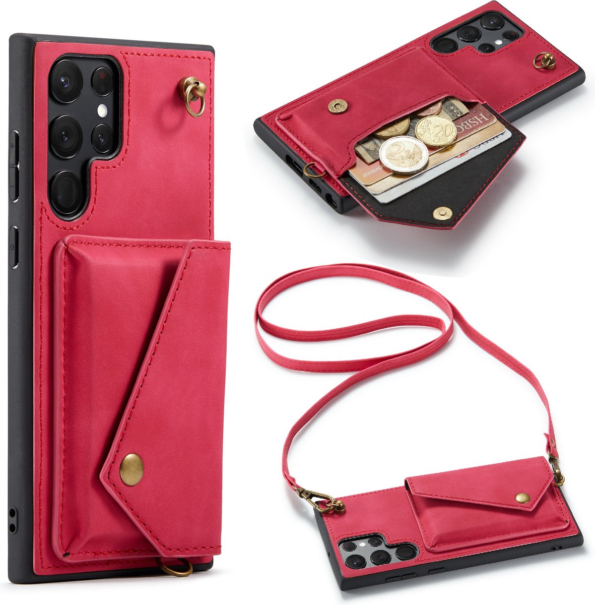 Samsung Galaxy S22 Ultra Casemania Hoesje Royal Fuchsia Luxe Back Cover Met Koord 7713