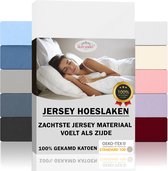 Silky Jersey  Zijdezachte Jersey Hoeslakens Strijkvrij 100% Gekamd Katoen - 200x200+30 cm Wit