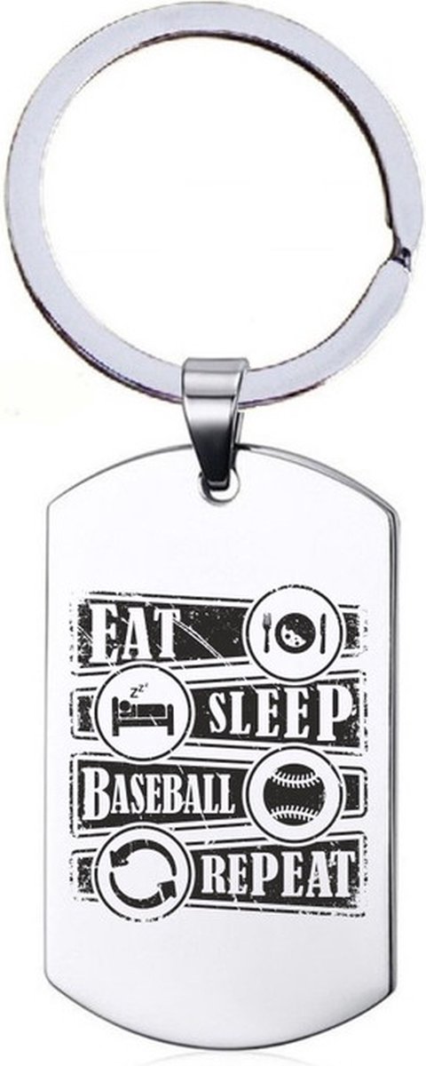 Sleutelhanger RVS - Eat Sleep Baseball Repeat