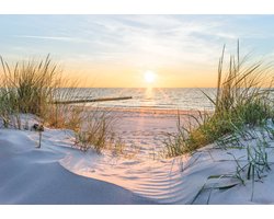 Fotobehang - Vliesbehang - Zonsondergang aan het Strand boven Zee - duinen - 368 x 254 cm