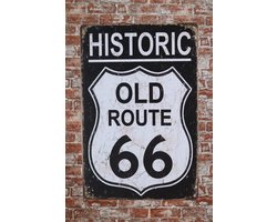 Wandbord - Historic old route 66 - Metalen wandbord - Mancave - Mancave decoratie - Retro - Metalen borden - Metal sign - Bar decoratie - Tekst bord - Wandborden – Bar - Wand Decoratie - Metalen bo