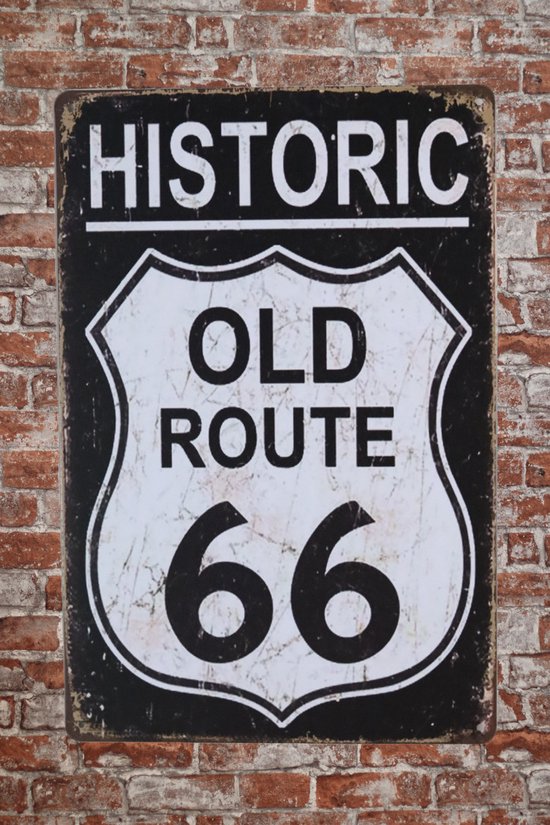 Wandbord - Historic old route 66 - Metalen wandbord - Mancave - Mancave decoratie - Retro - Metalen borden - Metal sign - Bar decoratie - Tekst bord - Wandborden – Bar - Wand Decoratie - Metalen bo