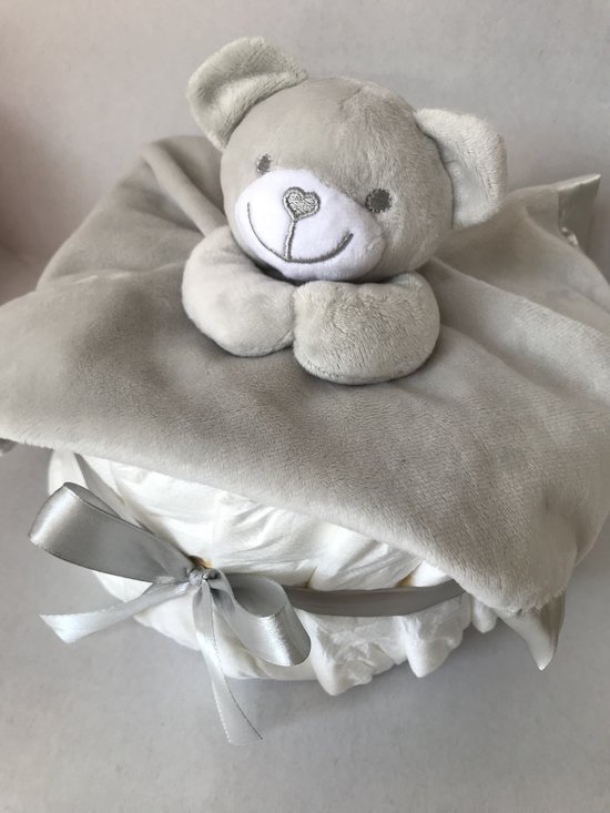 Luiertaart small neutraal met knuffeldoekje - kraamcadeau - babyshower - kraamfeest van Luiertaart — afbeelding 2