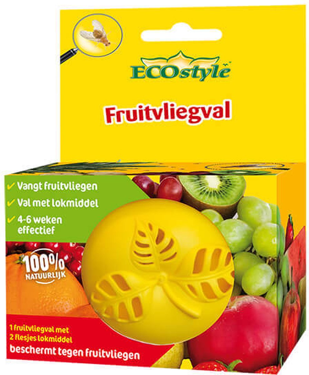 ECOstyle Fruitvliegval Lokmiddel voor Fruitvliegen - Val met Lokmiddel - 4 tot 6 Weken Effectief - Bevat 1 navulbare Val