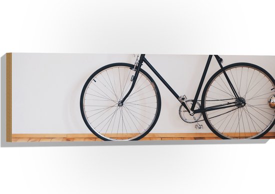 WallClassics - Bois - Photo de Vélo devant Mur Witte avec Plante - 90x30 cm - 12 mm d'épaisseur - Photo sur Bois (Avec Système d'accrochage)