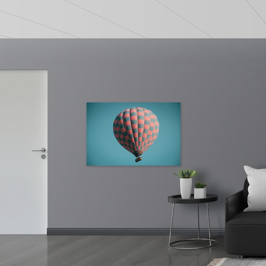 WallClassics - Vlag - Blauw met Roze Geblokte Luchtballon - 120x80 cm Foto op Polyester Vlag