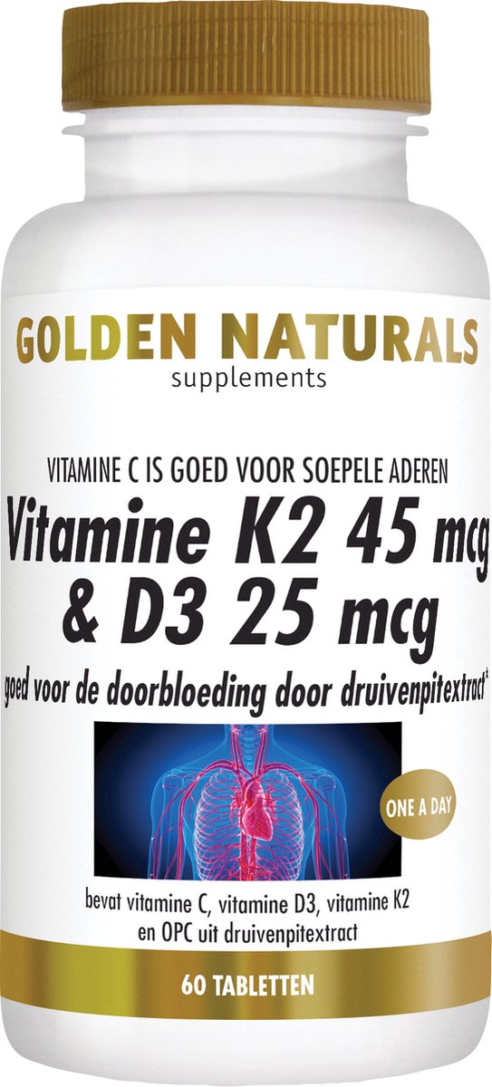 Goedkoopste Golden Naturals Vitamine K2 45 mcg & D3 25 mcg (60 vegetarische tabletten