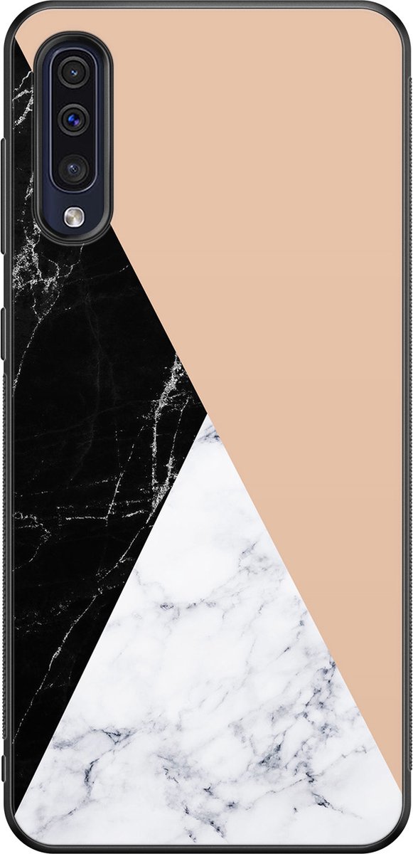 Samsung Galaxy A50 hoesje - Marmer zwart bruin - Hard Case - Zwart - Backcover - Marmer - Zwart, Bruin, Grijs