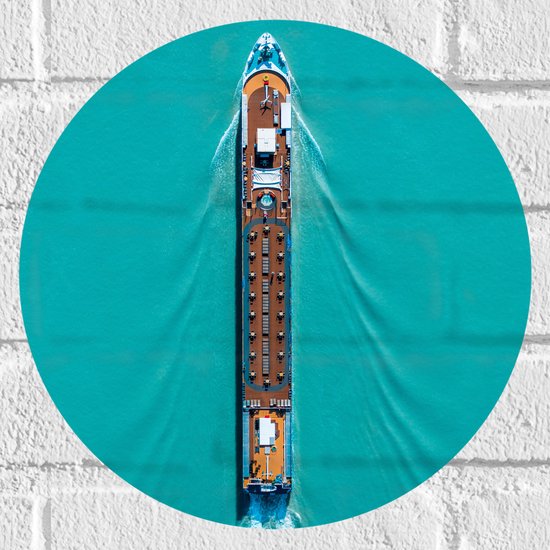 WallClassics - Muursticker Cirkel - Bovenaanzicht van Groot Vrachtschip - 30x30 cm Foto op Muursticker