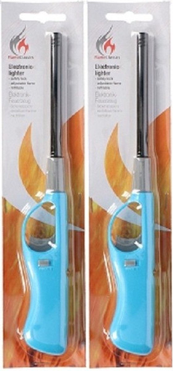 Gasaansteker - 2x - navulbaar - 26 cm - blauw - BBQ aanstekers