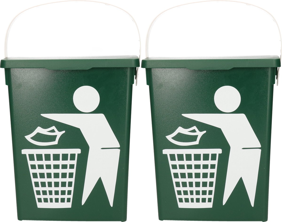2x stuks groene vuilnisbakken/afvalbak voor gft/organisch afval 5 liter
