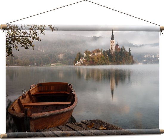 WallClassics - Affiche Textile - Bateau en Bois au Kasteel sur Water - 90x60 cm Photo sur Textile