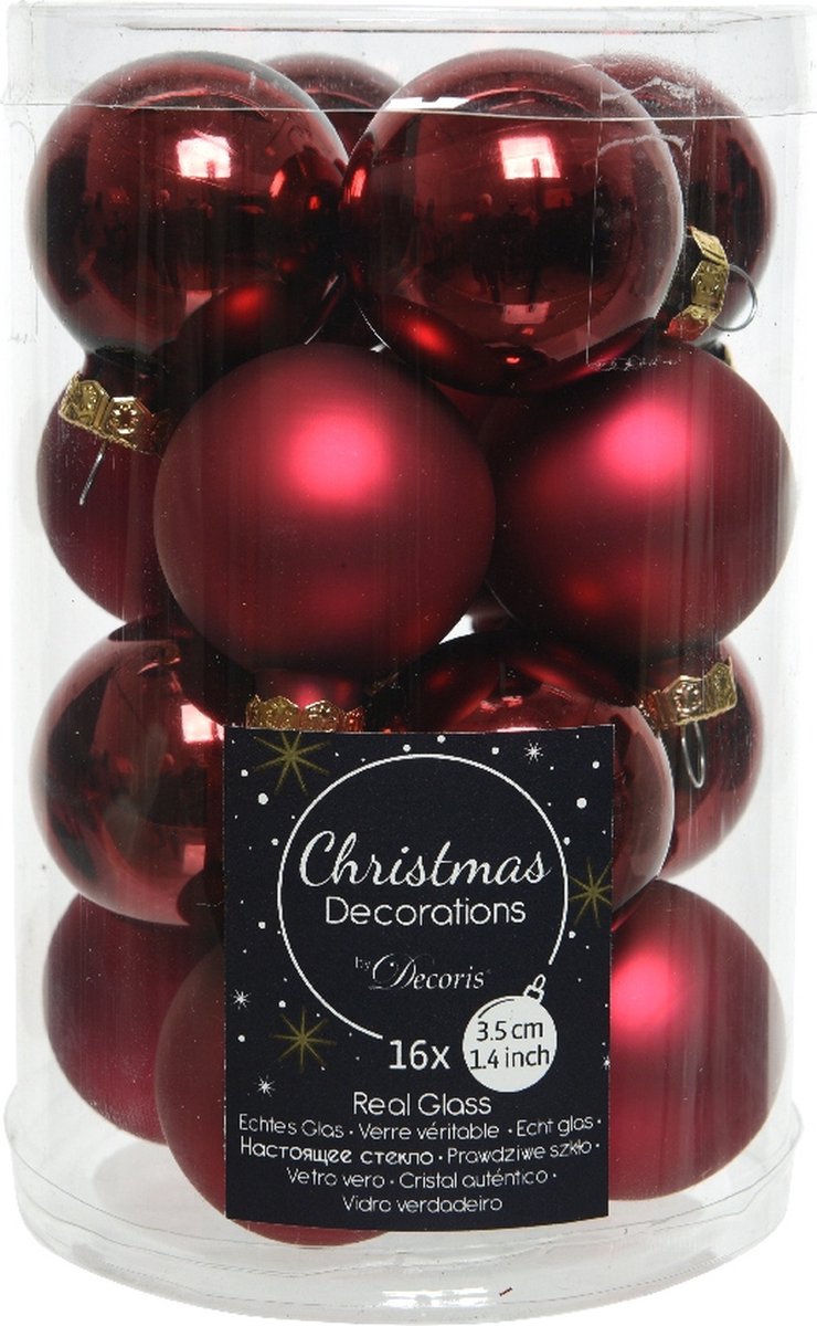 Decoris Kerstballen glas D3.5cm mix ossenbloed dia3.50cm