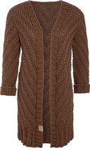 Knit Factory Sally Gebreid Dames Vest - Grof gebreid bruin damesvest - Cardigan voor de herfst en winter - Middellang vest reikend tot boven de knie - Tobacco - 40/42