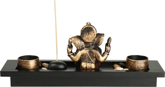 Jardin zen Ganesha avec éléphant, porte-encens, pierres & porte-bougies - Jardin zen