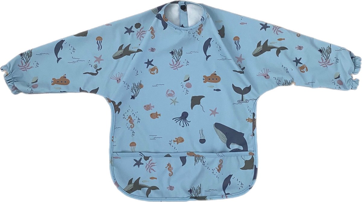 Goedkoopste Little Beauties - slab met mouwen - seaworld print - 1 t/m 3 jaar - let's eat - let's play - kindermusthave