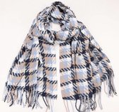 Warme Sjaal - Tweed Print - Geblokt - Blauw/Beige - 180 x 70cm (2283#)