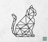 Laserfabrique Wanddecoratie - Geometrische Kat / Poes - XS - Brievenbusformaat - Zwart - Geometrische dieren en vormen - Houten dieren - Muurdecoratie - Line art - Wall art