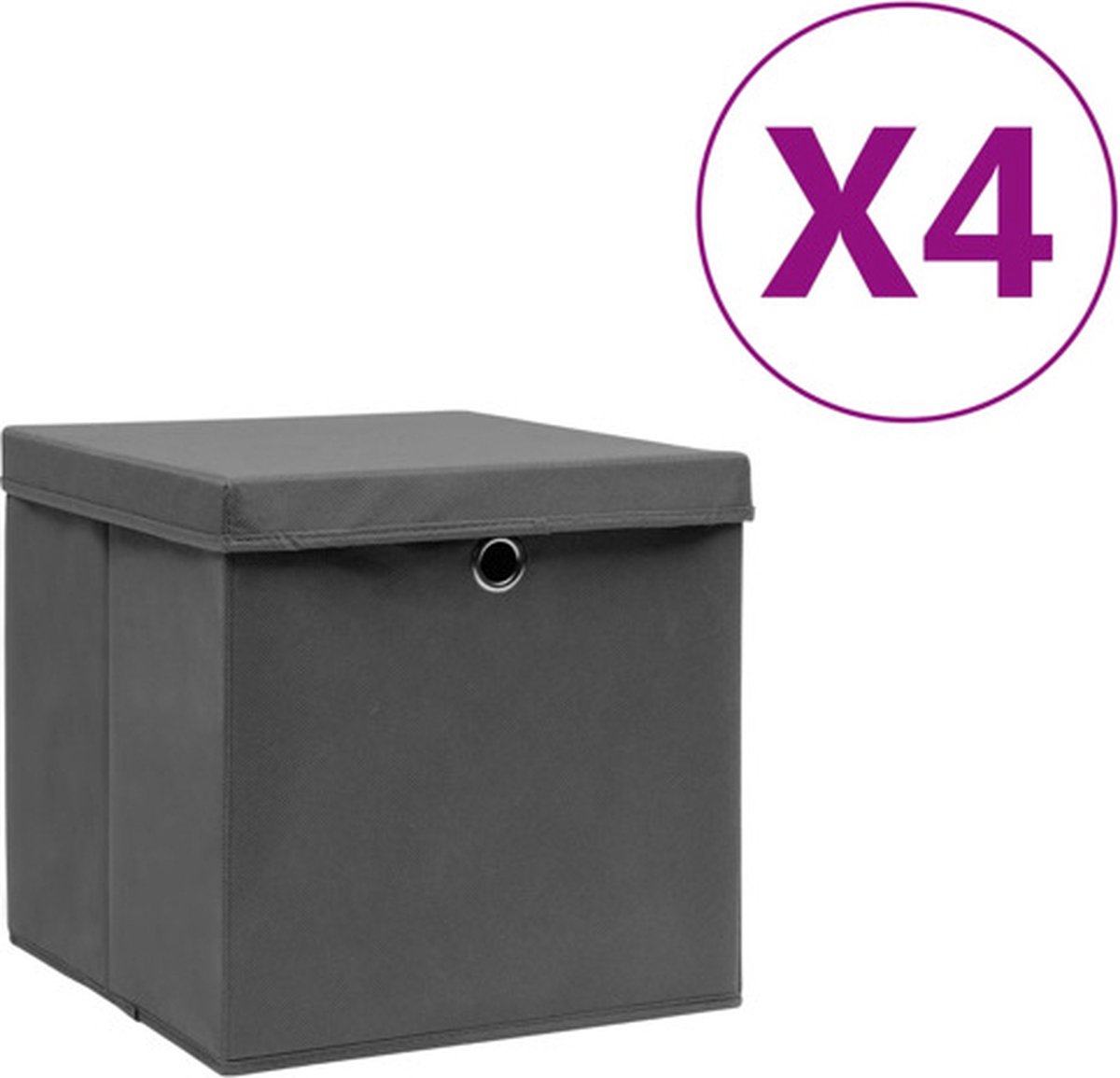 vidaXL Opbergboxen met deksels 4 st 28x28x28 cm grijs