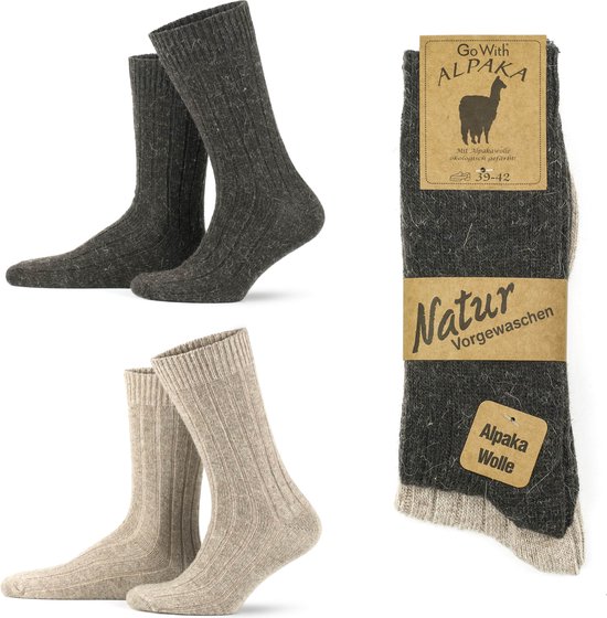 GoWith-4 paar-wollen sokken-alpaca sokken-huissokken-warme sokken-wintersokken-thermosokken-beige-bruin-maat 43-46