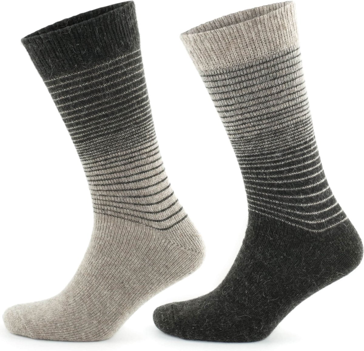 GoWith Alpaca Wollen Sokken-2 paar-Thermosokken en Huissokken-Beige en Bruin-Maat 43-46