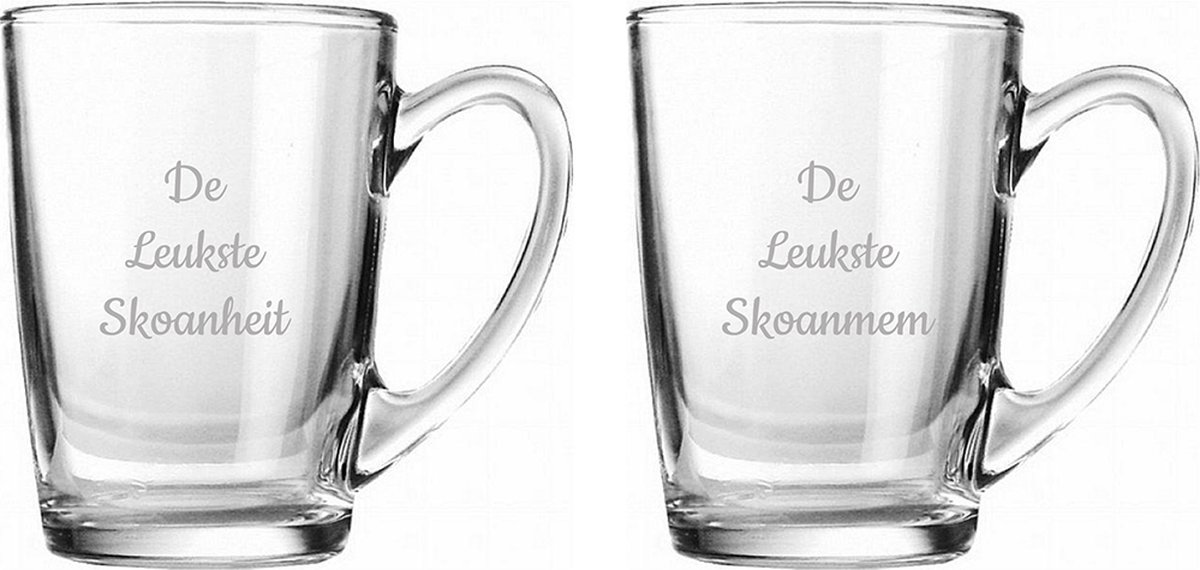 Gegraveerde Theeglas 32cl De Leukste Skoanheit-De Leukste Skoanmem