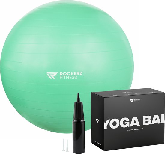 Rockerz Fitness® - Yoga bal inclusief pomp - Pilates bal - Fitness bal - Zwangerschapsbal - Goede houding bij het thuiswerken - 75 cm - kleur: Mintgroen